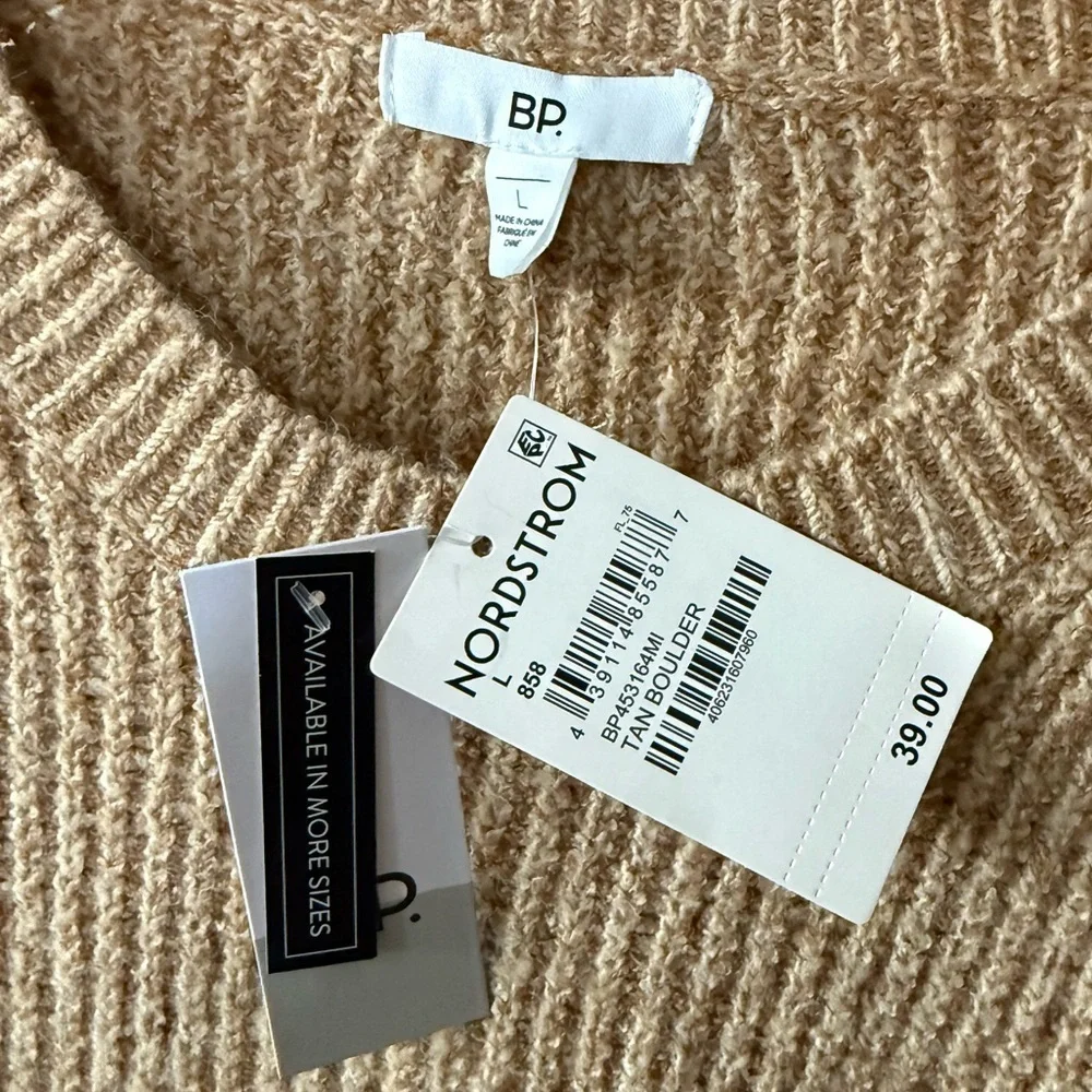BP|Nordstrom Women’s neutral Tan knit Crewneck Sweater,NWT•••Large,winter staple - Picture 8 of 11